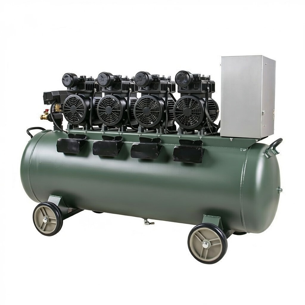 ჩუმი ჰაერის კომპრესორი ზეთის გარეშე, 120 ლ | 4400W | 400 ლ/წთ | ტურბო