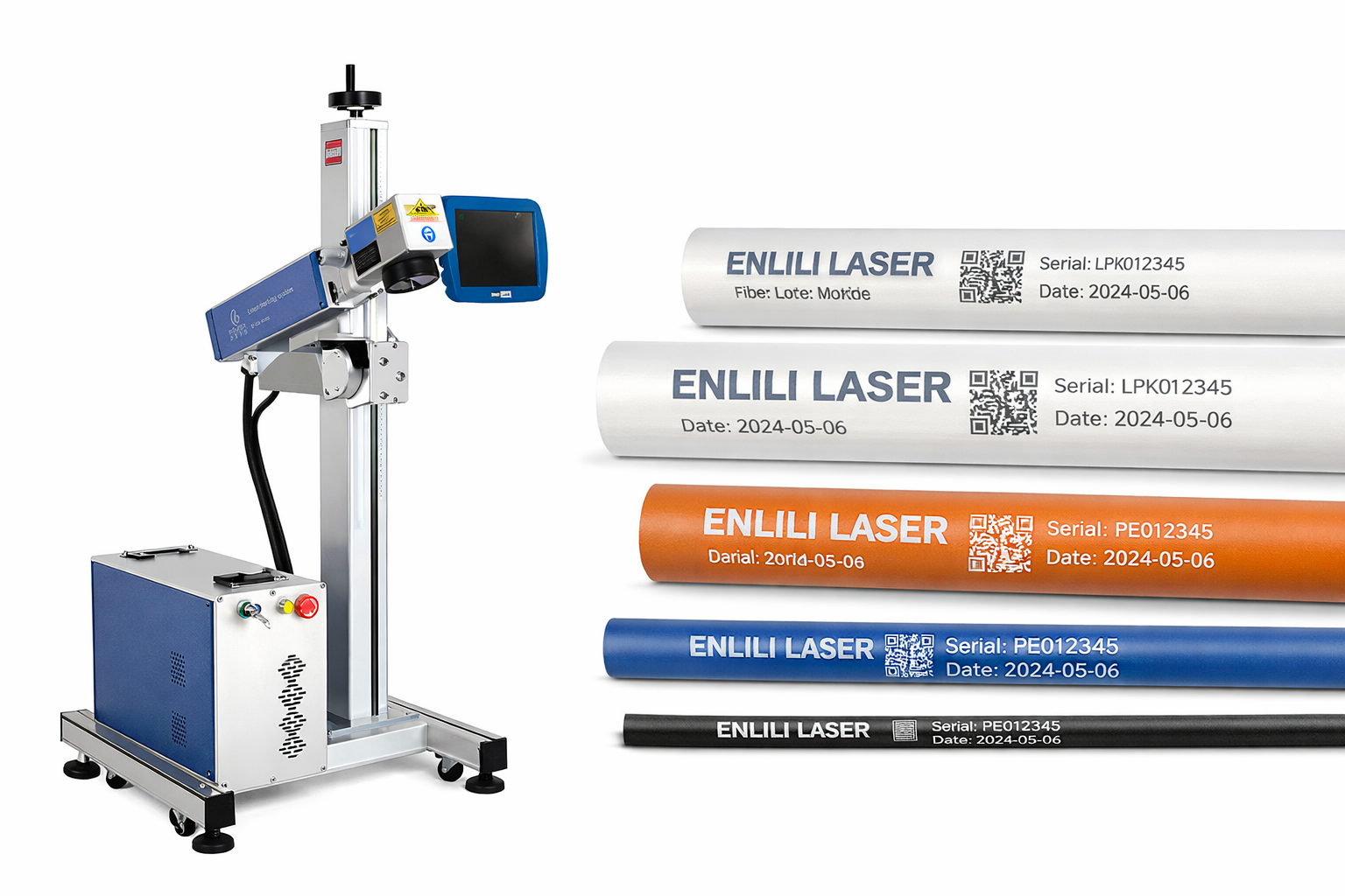 მაღალსიჩქარიანი ბოჭკოვანი ლაზერული მარკირების /  გრავირების მანქანა PVC მილისა და PE კაბელისთვის მოდელი: BY-50GS | ლაზერის სიმძლავრე: 50 W