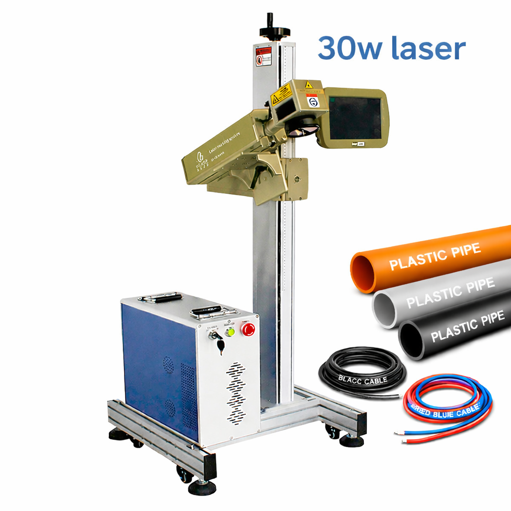 High Speed ​​Fiber Laser Marking / Engraving Machine for PVC Pipe and PE Cable Model: BY-30GS | Laser power: 30 W
