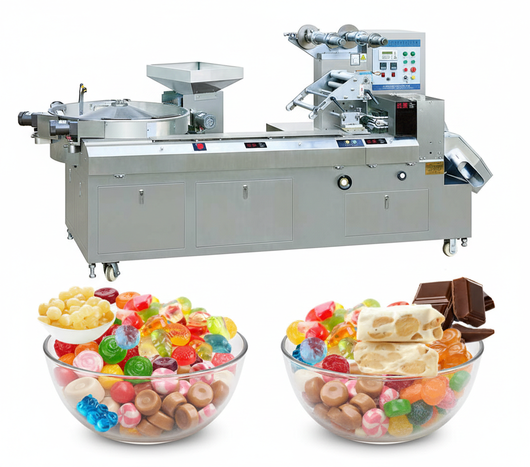 კანფეტის, ჟელატინის, ტოფისა და შოკოლადის  შესაფუთი მაღალსიჩქარიანი ავტომატური მანქანა | 900 პაკეტი/წთ