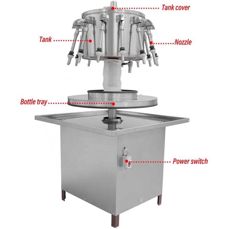 ღვინის, რძის და თხევადი სასმელების მბრუნავი ტიპის ნახევრად ავტომატური ბოთლის შემავსებელი – 14 საქშენით