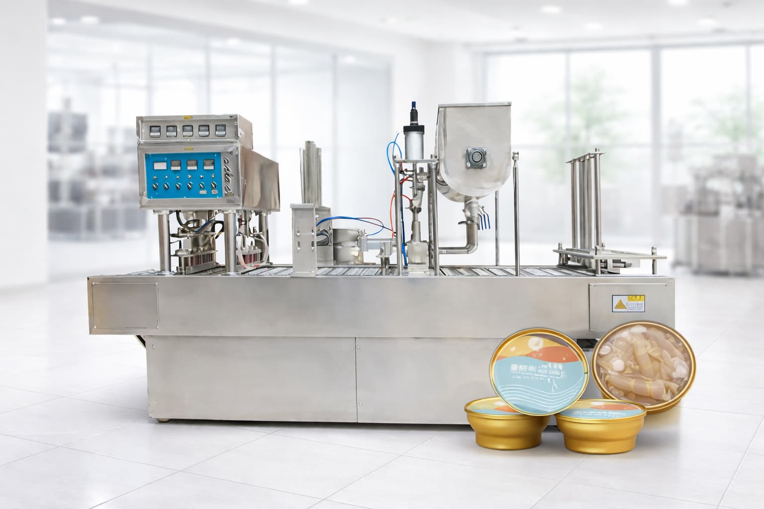 ალუმინის ფოლგის ყუთის შევსების და ინდუქციური დალუქვის ავტომატური მანქანა