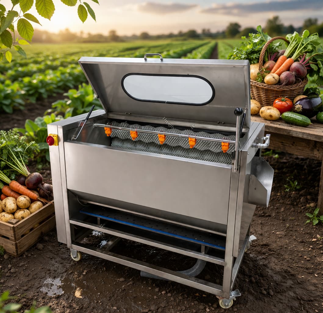 ბოსტნეულის და ხილის ჯაგრულა სისტემით რეცხვის და გაფცქვნის მანქანა | კარტოფილის, ჯანჯაფილის, ტაროს, ბოლოკის საწმენდი დანადგარი